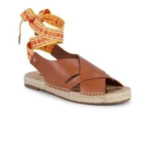 Sam Edelman Alisha Ankle Tie Leather Espadrille Sandal Brown Open Toe 6.5